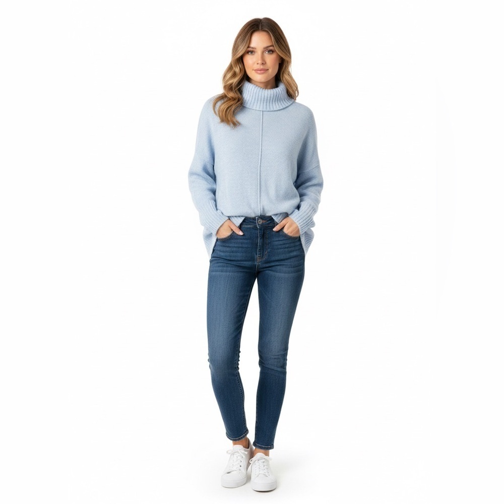Wallis Light Blue Turtleneck Knit Sweater Medium